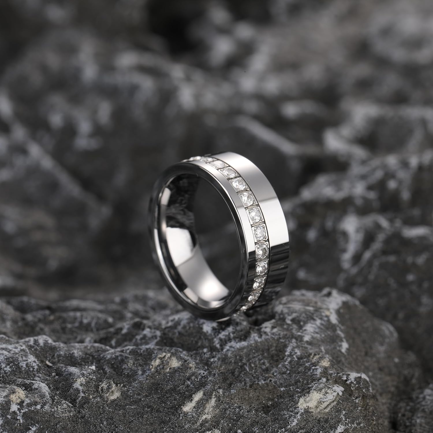 NUNCAD Cubic Zirconia Wedding Band for Men Simulated Diamond Inlay Tungsten Carbide Eternity Rings Anniversary Band Comfort Fit Size 7-12