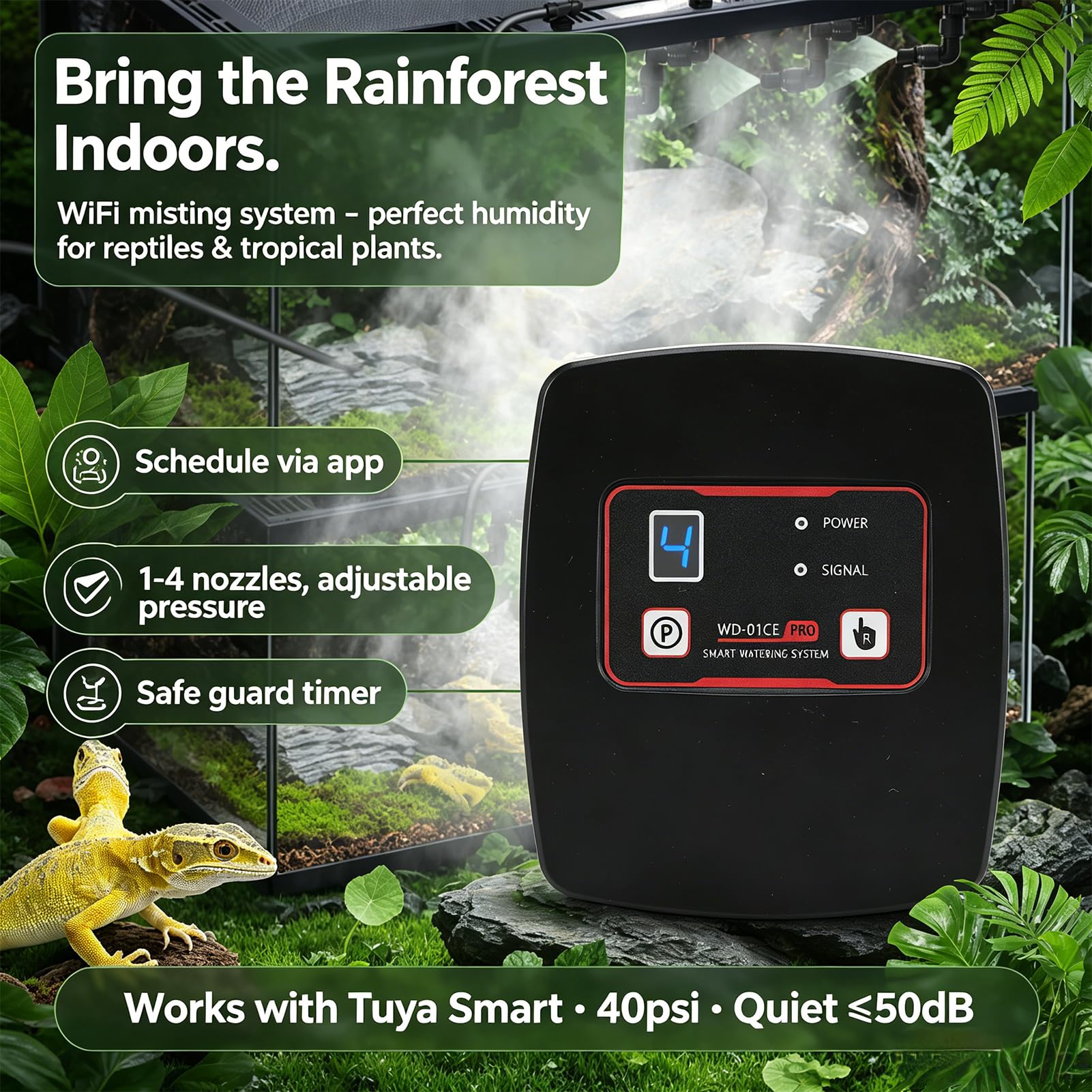 de nebulización para Reptiles, Reptile Mister automático con Temporizador, humidificador de terrarios con boquillas de nebulización, Kit de pulverización para Plantas de