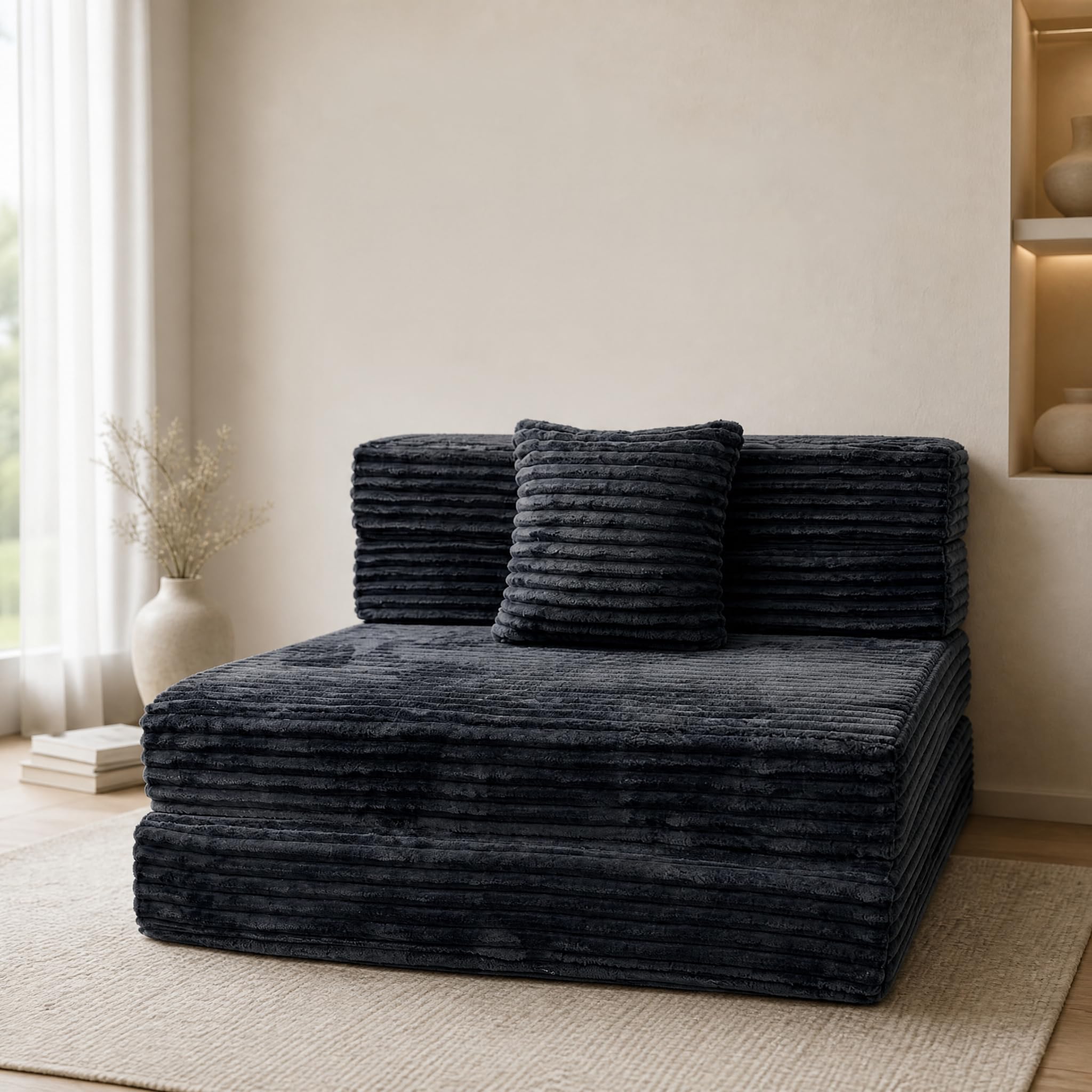 ANONER Sofá Cama Plegable 4 en 1, Gris Oscuro | espuma alta densidad integral, con cojín, fijación velcro, funda extraíble, 100x193cm, ideal para espacios pequeños