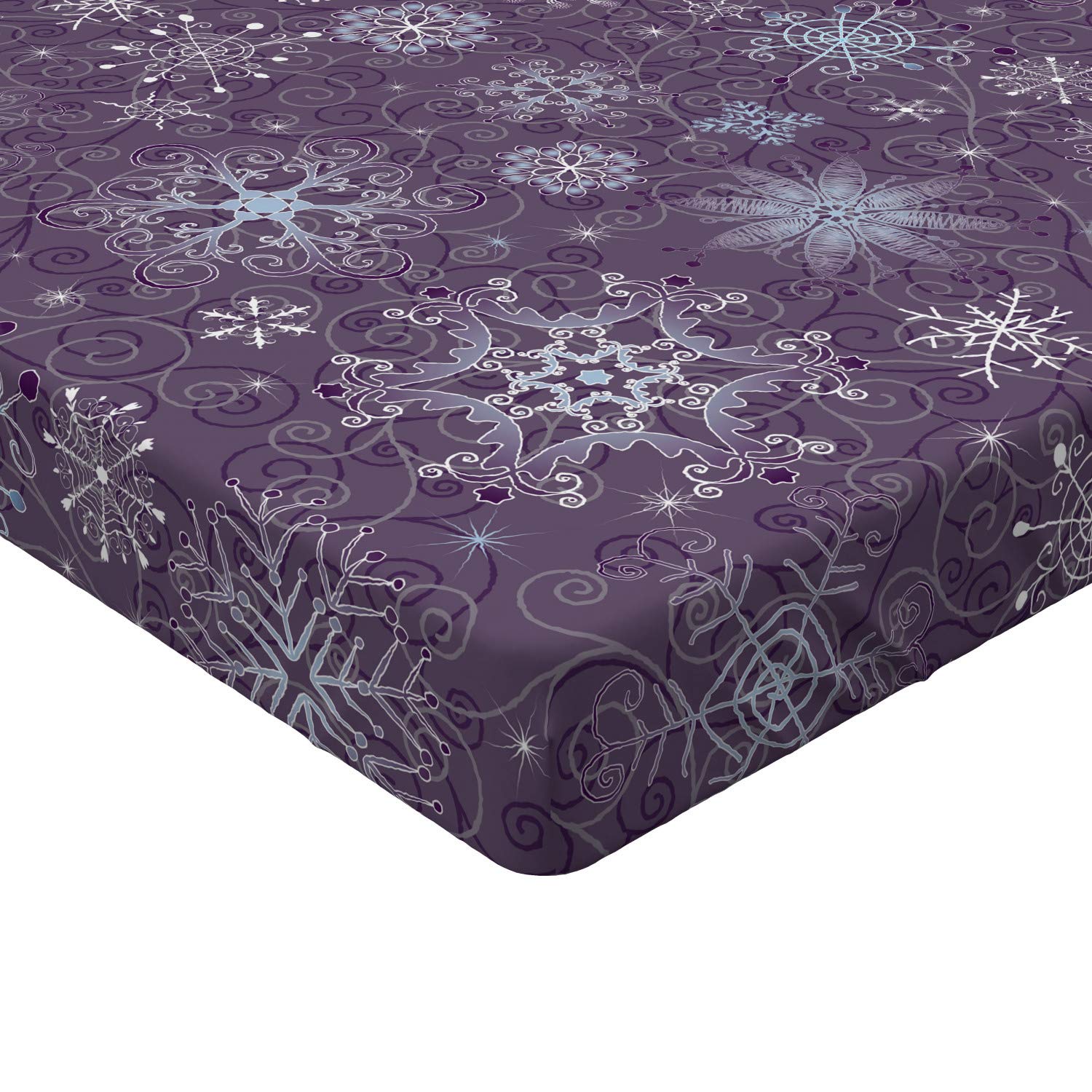Ambesonne Eggplant Fitted Sheet, Christmas Inspired Flowers Snowflakes and Swirls in a Violet Delicate Environment, Bed Cover with All-round Elastic Deep Pocket for Comfort, Twin XL Size, Violet White