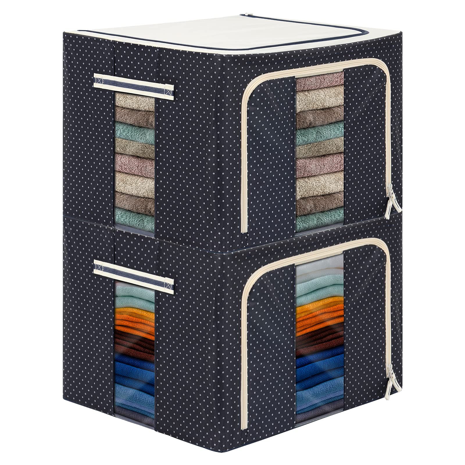 ELUCHANG Clothes Storage Bags Organizer Container 66L 2-Pack Foldable Metal Frame Basket with Clear Window & Carry Handles & Sturdy Zipper for Closet,Bedding-image-39