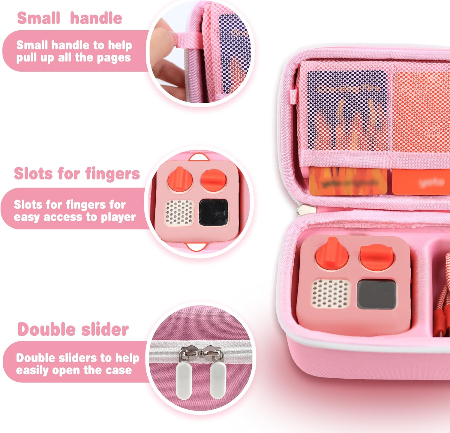 Hard Travel Case Compatible with Yoto Mini–Kids Audio & Music Player,Yoto Card Holder Bag with Adjustable Shoulder Strap for Up to 36 Audiobook Cards,Children’s Mini Player. (Pink)