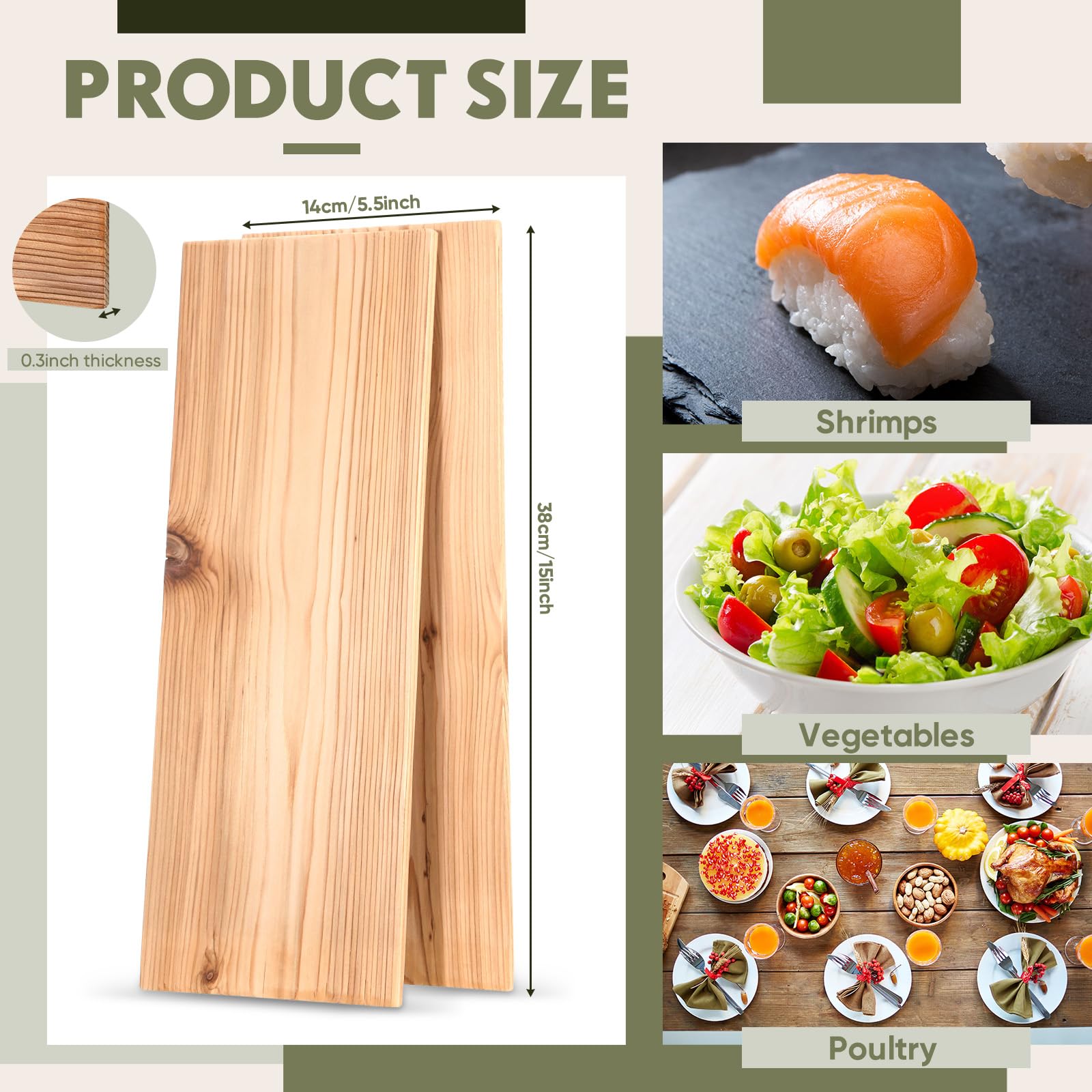 Landical 13 szt. XL XXL duże deski do grillowania z drewna cedrowego, grubsza konstrukcja, pełny filet z łososia, mięsa, ryb i warzyw, dodaje dodatkowego dymu i smaku, szybkie i łatwe w użyciu (38 x