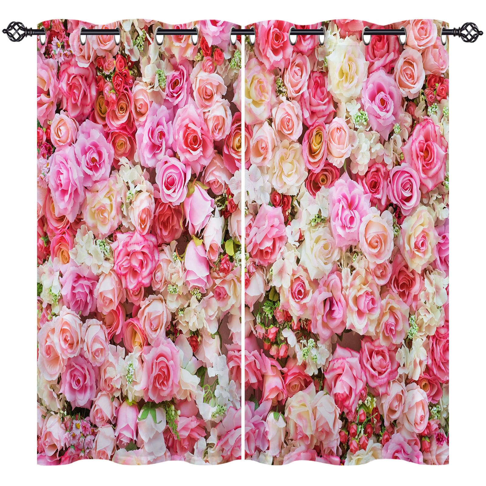 ANHOPE Flower Rose Curtains Eyelet Blackout Thermal Insulated Curtains Pink Red Floral Print Pattern Soft Soundproof Privacy Window Drapes for Kids Girls Bedroom Living Room 66 x 54 Inch 2 Panels — image 1
