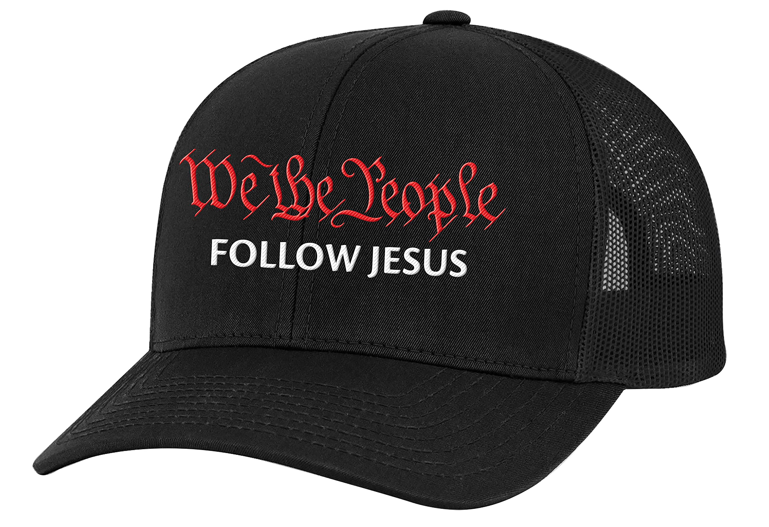 Trenz Shirt CompanyMen's We The People Follow Jesus Patriotic Christian Embroidered Mesh Back Trucker Hat