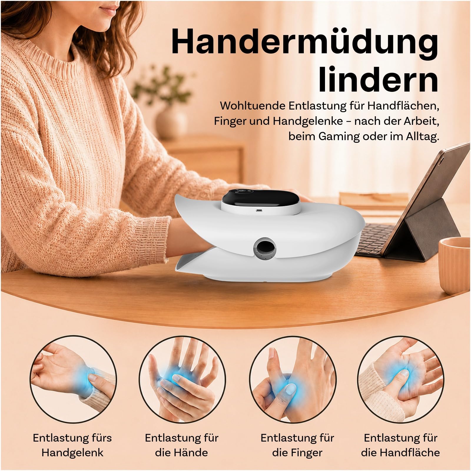 Handmassagegerät mit Wärme und Kompression von MMOBIEL – Kabelloses Smart Handmassager für Arthritis & Karpaltunnelsyndrom mit Fingerstreckung, 3 Wärmestufen & 5 Intensitäten – Geschenk für Frau/Mann