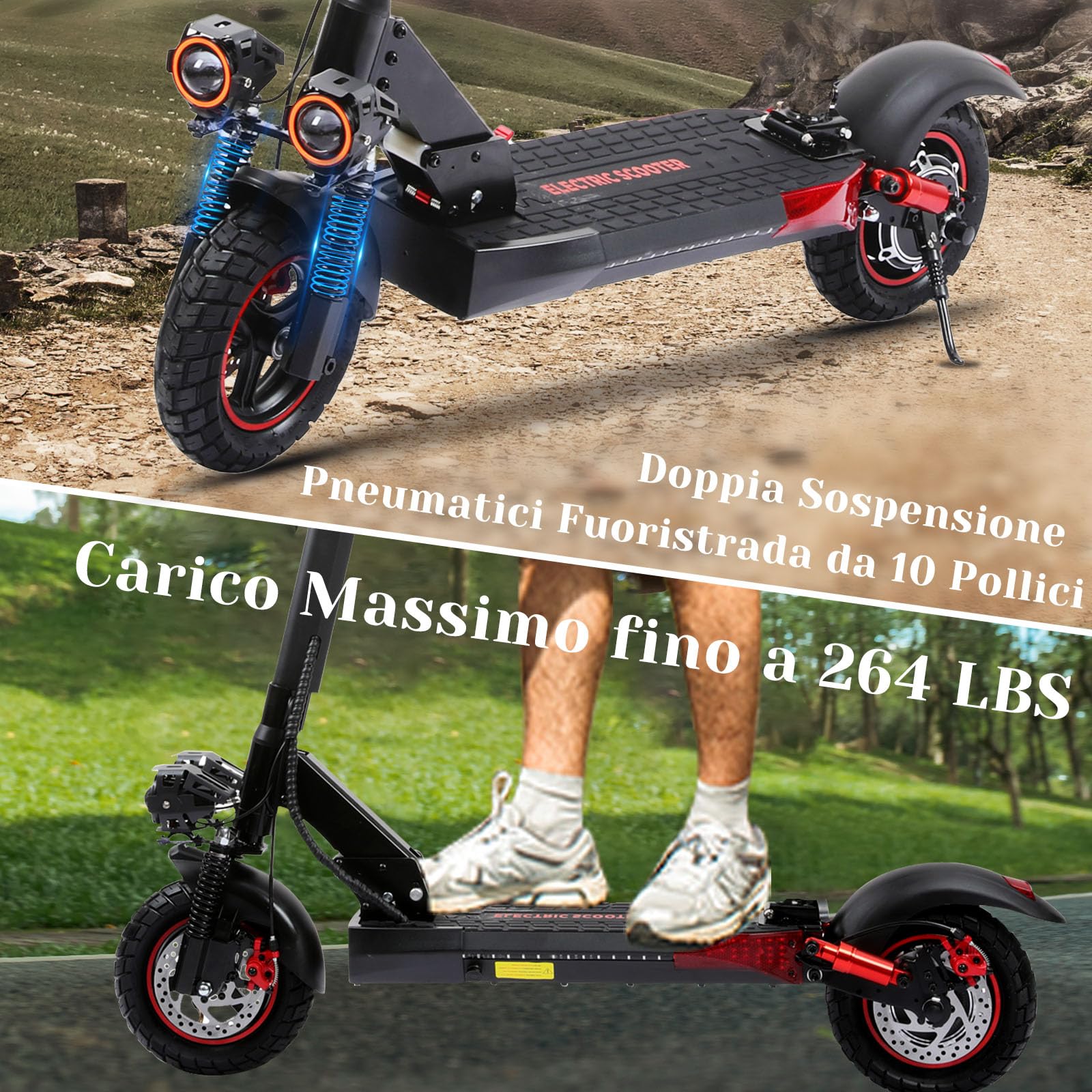 Monopattino Elettrico Adulto,45-55KM 48V 15/18Ah, 10,5/11 pollici Fuoristrada Monopattino Elettrico Adulti Pieghevole,Doppio Ammortizzatore e Freni a Disco Anteriori e Posteriori,Carico 150kg