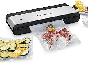 FoodSaver PowerVac Compact Vacuum Sealing Machine Stainless Steel & Black Vertical Storage VS0150 | Preserves freshness reduces bag waste for both dry and wet food