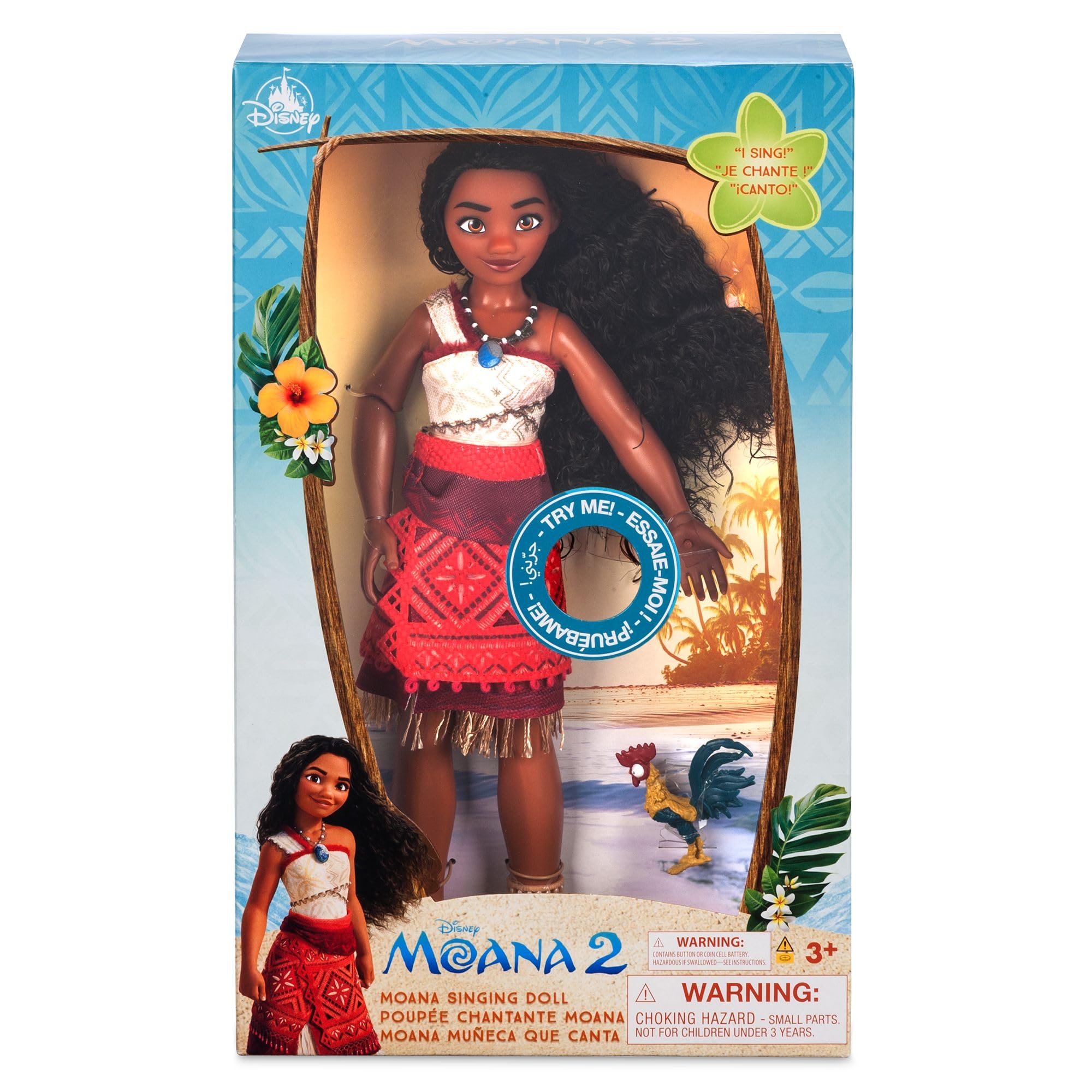 Disney Store Official, Moana Singing Doll, Moana 2, Figurine Sings We're Back in English, Includes Hei Hei Toy Figure, Batteries Included
