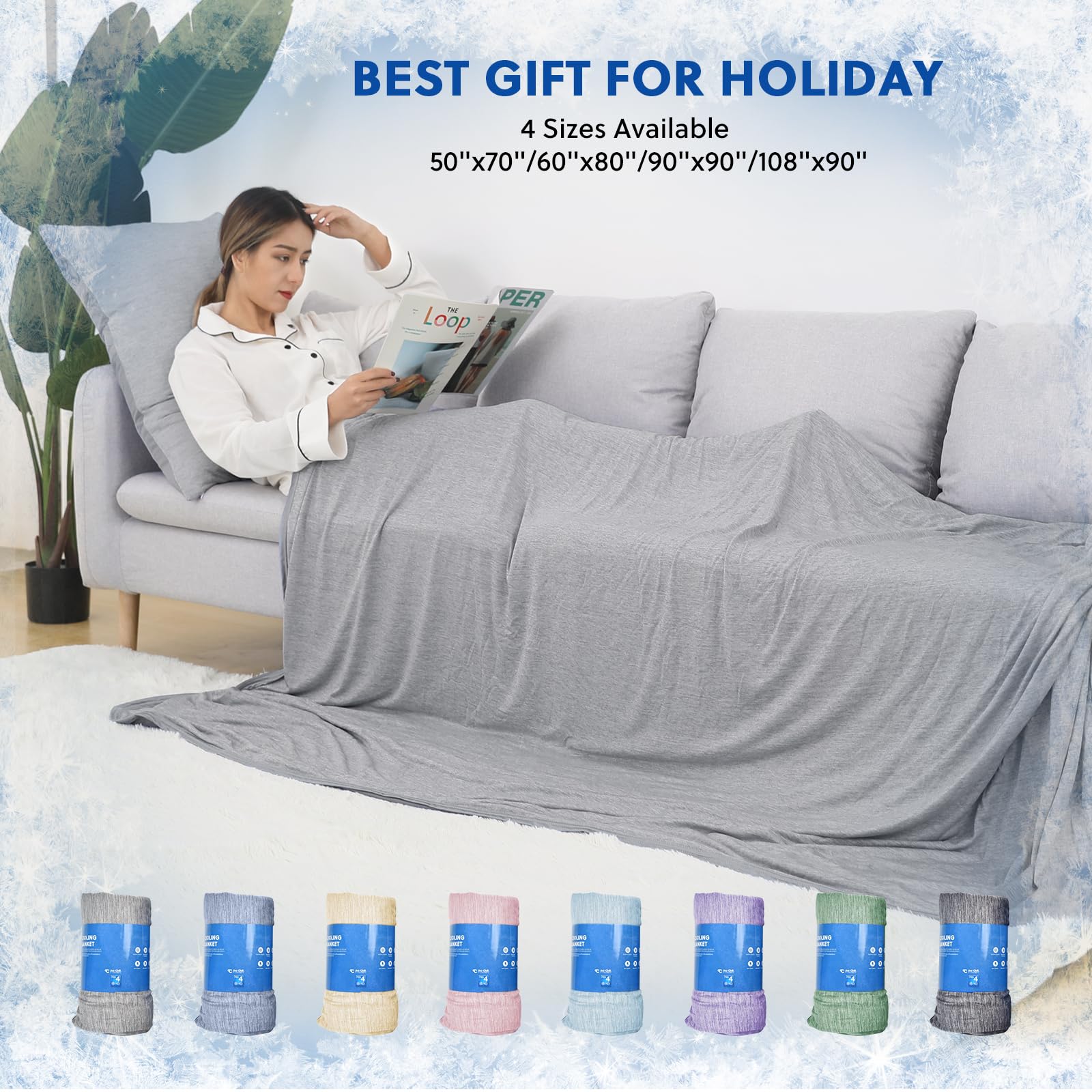 HOMFINE Kühldecke Decke für Heiße Schläfer - Leichte Sommerdecke mit Japanische Q-Max>0.45 Kühlfasern, 2 in 1 Doppelseitig Wohndecke Sofadecke Reisedecke, Grau 200 X 220 cm