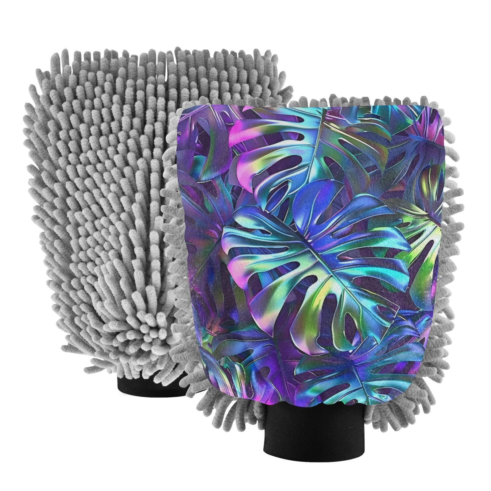 IOACIY Absorbent Microfiber Car Wash Drying Mitts, 2 Pack, Scratch-Free & Lint-Free, Rich Foam, Highly Absorbent, Double Sided, Wash Mitt Perfect for Car Washing, L, Leaf (6)