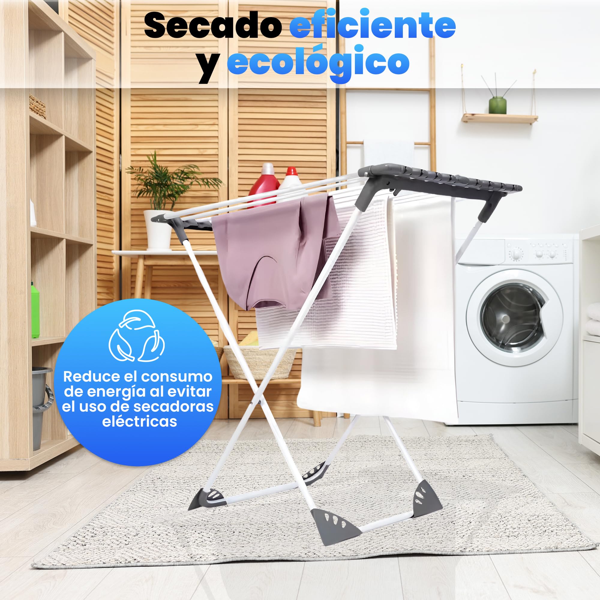 Tendedero Extensible y Plegable de Aluminio Resistente a la corrosión– Tenderete de Ropa Portátil con Capacidad de hasta 18 metros de Secado – Compacto y Resistente – Ideal Interior y Exterior