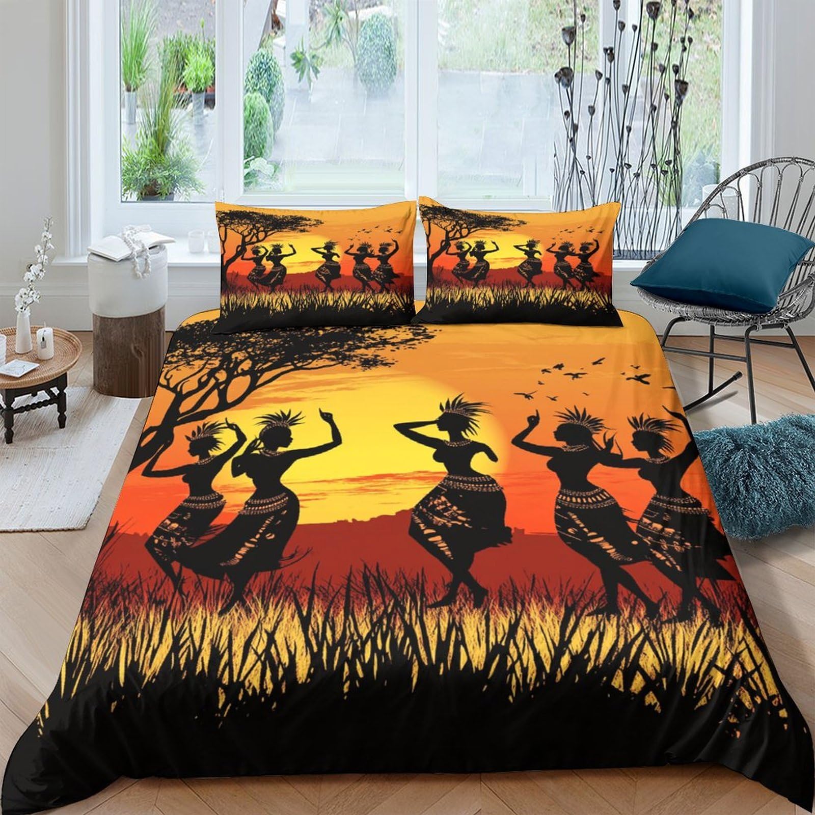 Ctjqhvkz Style-7 3D Printed African Sunset Fitted Sheet Microfiber Soft Vibrant Tribal Dance Mattress Cover For Bedroom Decor Single（135X200cm）