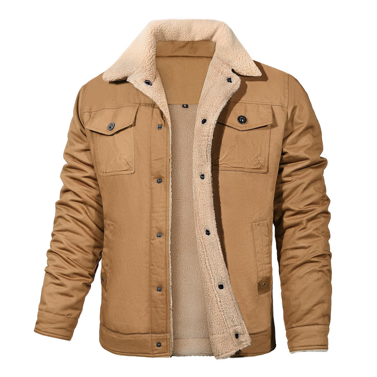 Sponsored Ad – Men's Winter Jacket Fleece Lined Lapel Collar Cargo Jacket Thermal Military Combat Coat Thick Trucker Jackets Windbreaker with 5 Pockets