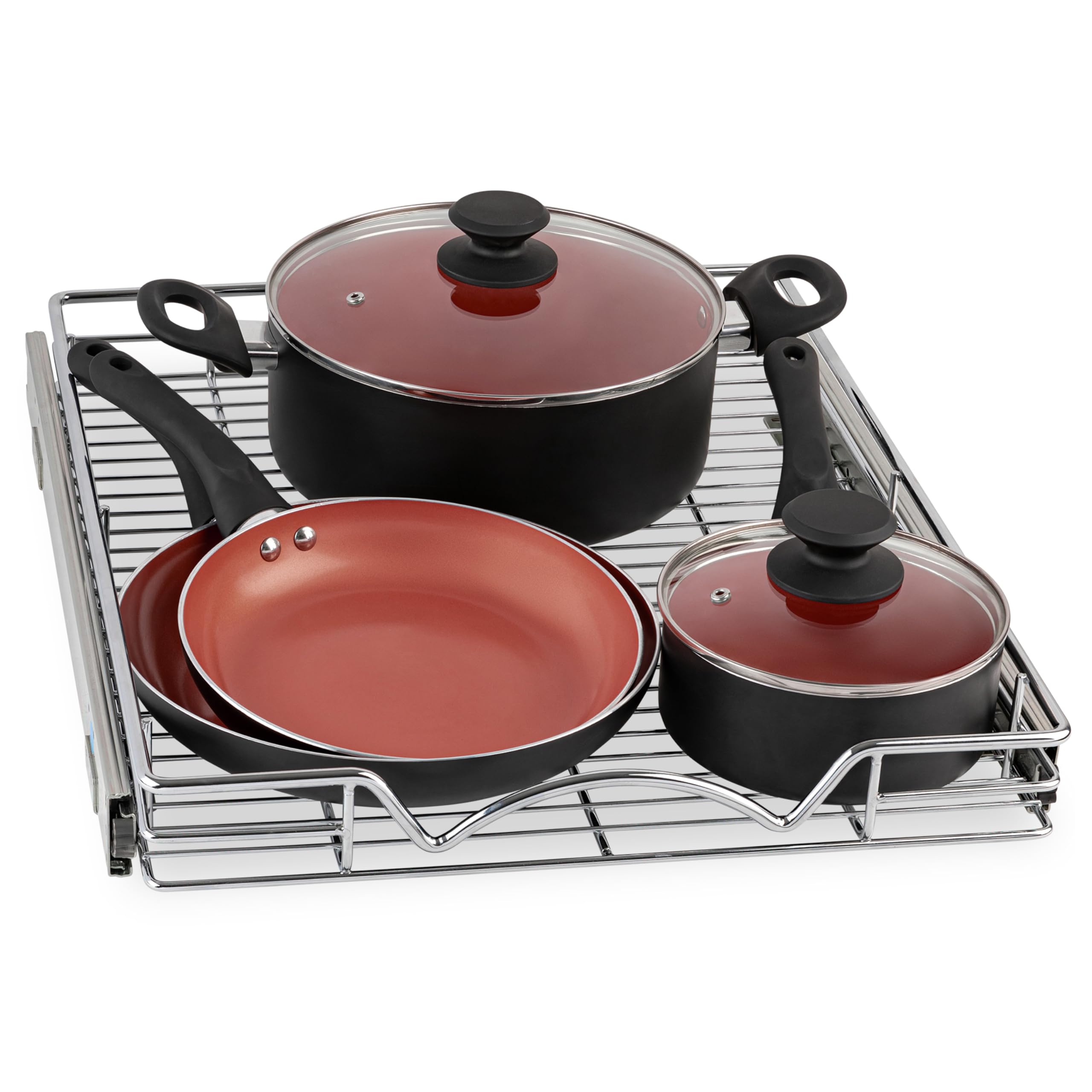 HOLDN’ STORAGE Pull Out Cabinet Organizer for Spices, Cans - Heavy Duty with Lifetime Limited Warranty- Pull Out Spice Rack- Black Cabinet Pull Out Shelf for Cans,Dishes, Etc. (Chrome, 14" W x 17" D)