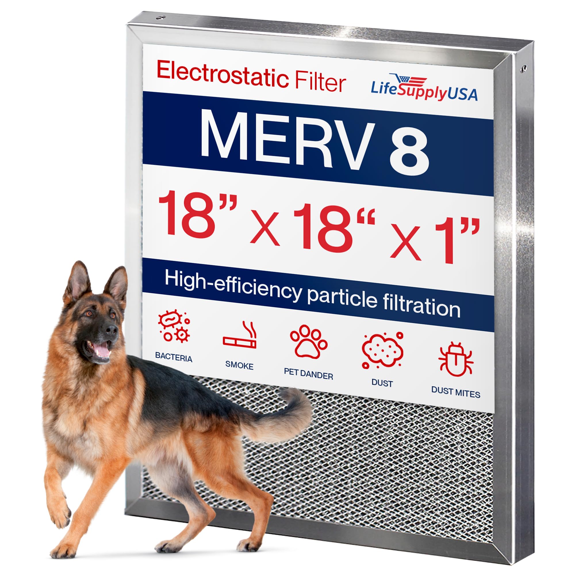 18x18x1 Electrostatic Air Filter, MERV 8, Washable, Reusable