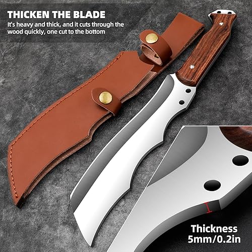 Miniatura 6 de Cuchillo de carnicero forjado a mano, acero de alto carbono, espiga completa con funda de cuero, cuchillo al aire libre para cocina y campamento