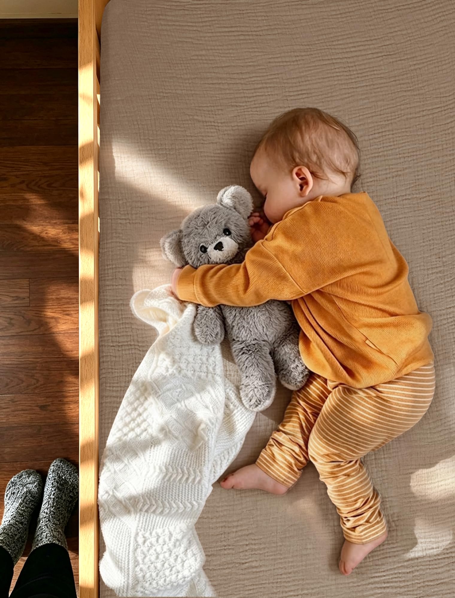 lulumoon Draps de berceau en mousseline pour bébés : lot de 2 draps-housses doux et respirants pour garçons et filles, pour berceau standard, couleur unie