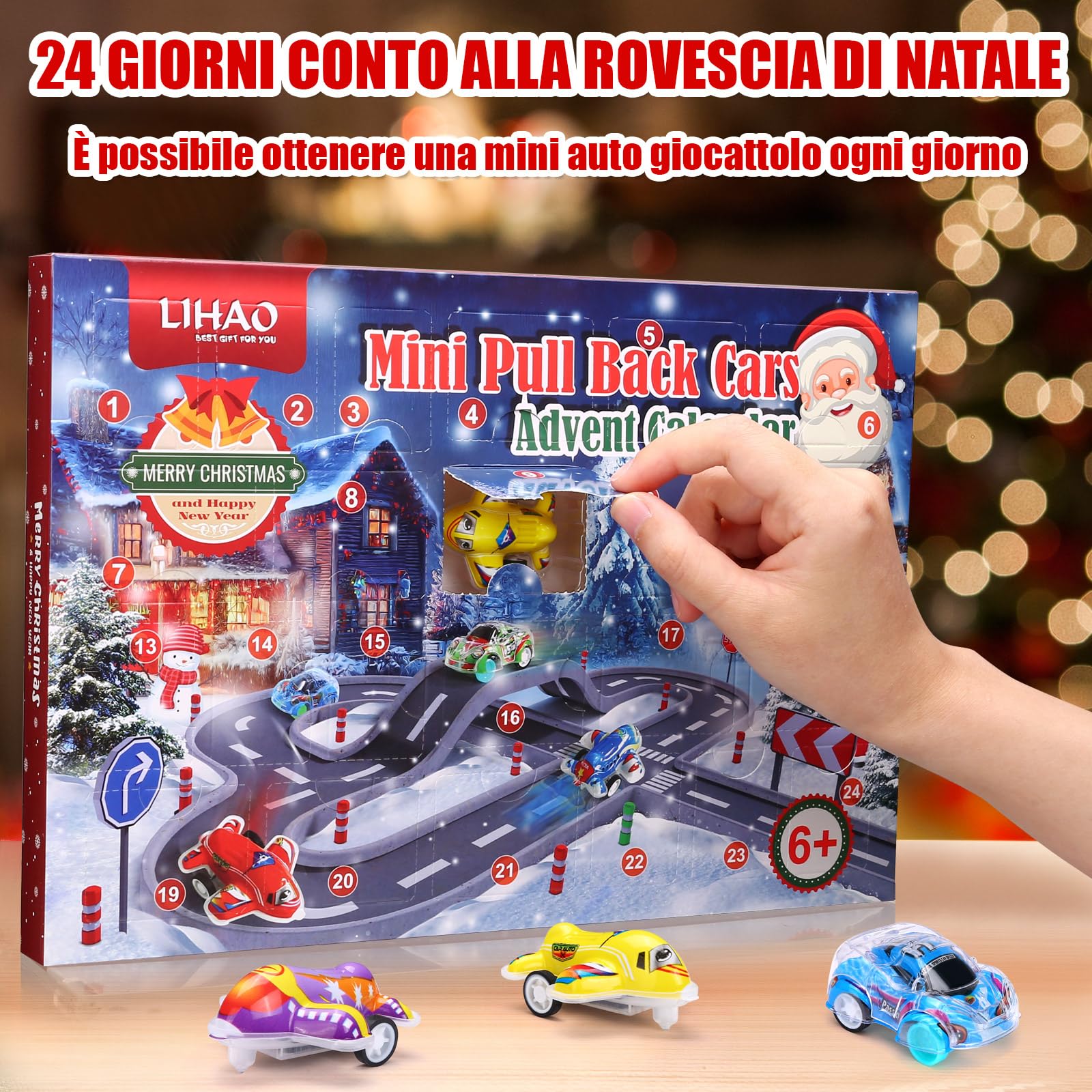 LIHAO Calendario dell'Avvento Bambino 24pz Macchinine Giocattolo Bambini Regalo di Natale per Ragazzi Ragazze Bambini