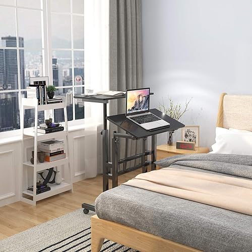 Miniatura 4 de SogesPower JZS-101-2BK - Mesa auxiliar ajustable para sofá de cama, 2 plataformas