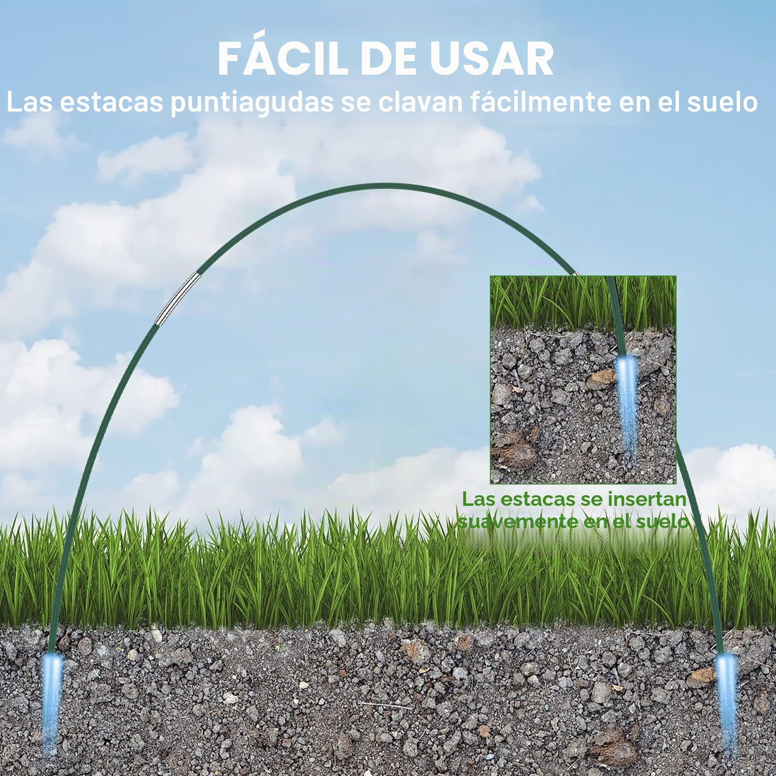 36 piezas de arcos de túnel de plantación de 43 cm de diámetro, túnel de película flexible para lechos elevados, varillas de fibra de vidrio con 30 tubos de conexión de metal y 18 clips de red