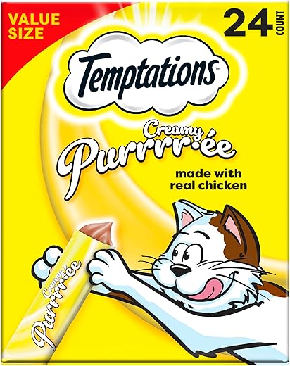 Temptations Creamy Puree with Chicken, Lickable Cat Treats, 0.42 oz Pouches, 24 Count