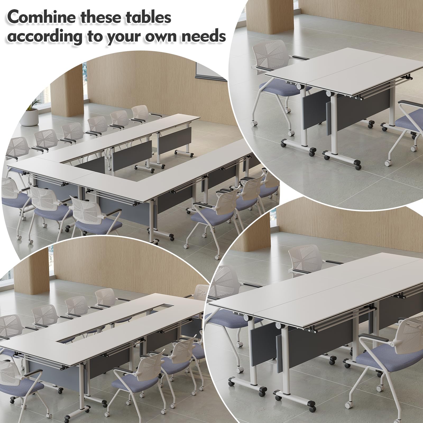 Moderne Konferenztische, Klappbare Tische, Weiße Mobile Schulungs-, Seminar- und Besprechungstische, Große Tische für Büro, Besprechungsraum, Klassenzimmer, 4 Stück, 120 cm
