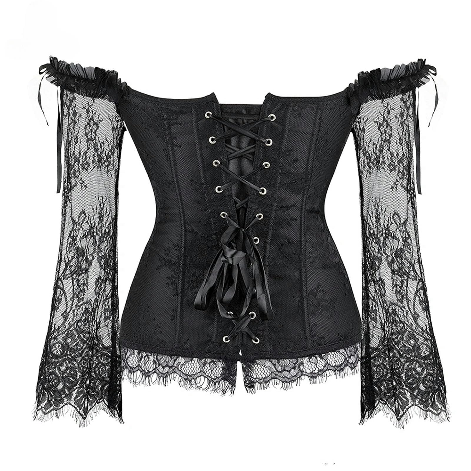 HAAR Top Bustier Aderente Corset Top Bustier Lingerie Donne Con Maniche Lunghe Plus Size Pizzo Floreale Sexy Costumi Rosso Nero