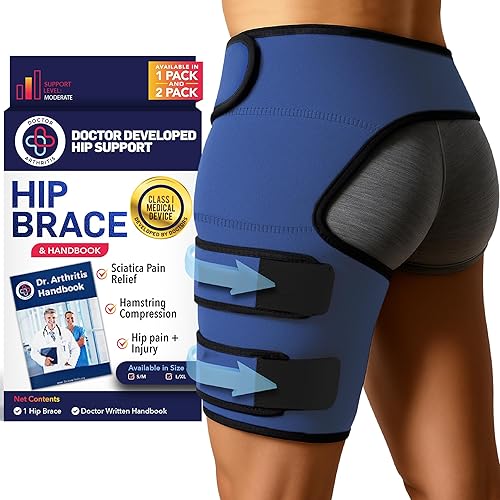 Miniatura 14 de Dr. Arthritis Faja de cadera para ciática con compresión ajustable del muslo, estabilizador de cadera para caminar, deportes y comodidad diaria,