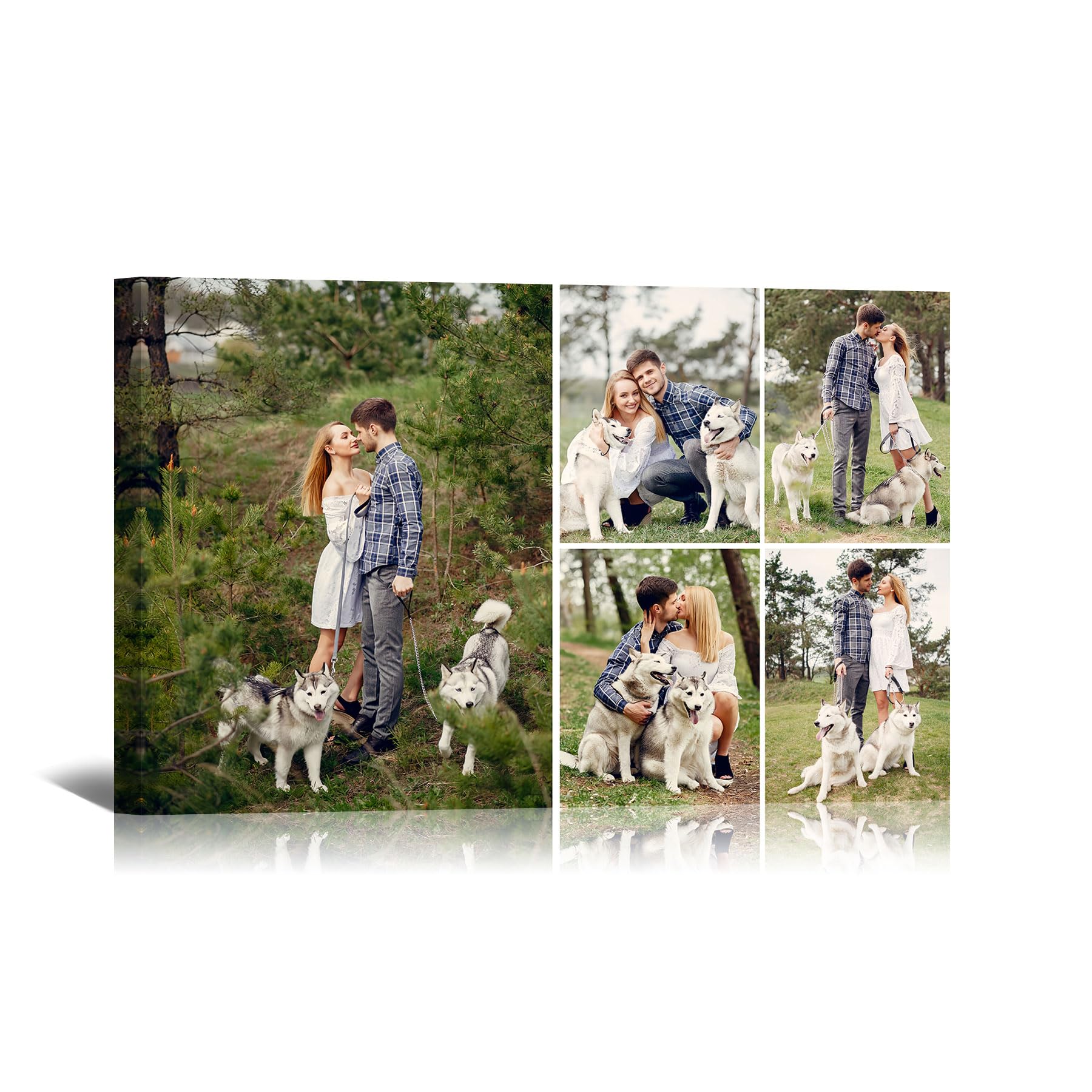 WITRN Personalised 4 Photo Collage Canvas Prints Personalised Framed Canvas Wall Art, Upload Your Photos, Custom Multi Picture Gift for Couples Family Home Decor 60x40 cm (24x16in)