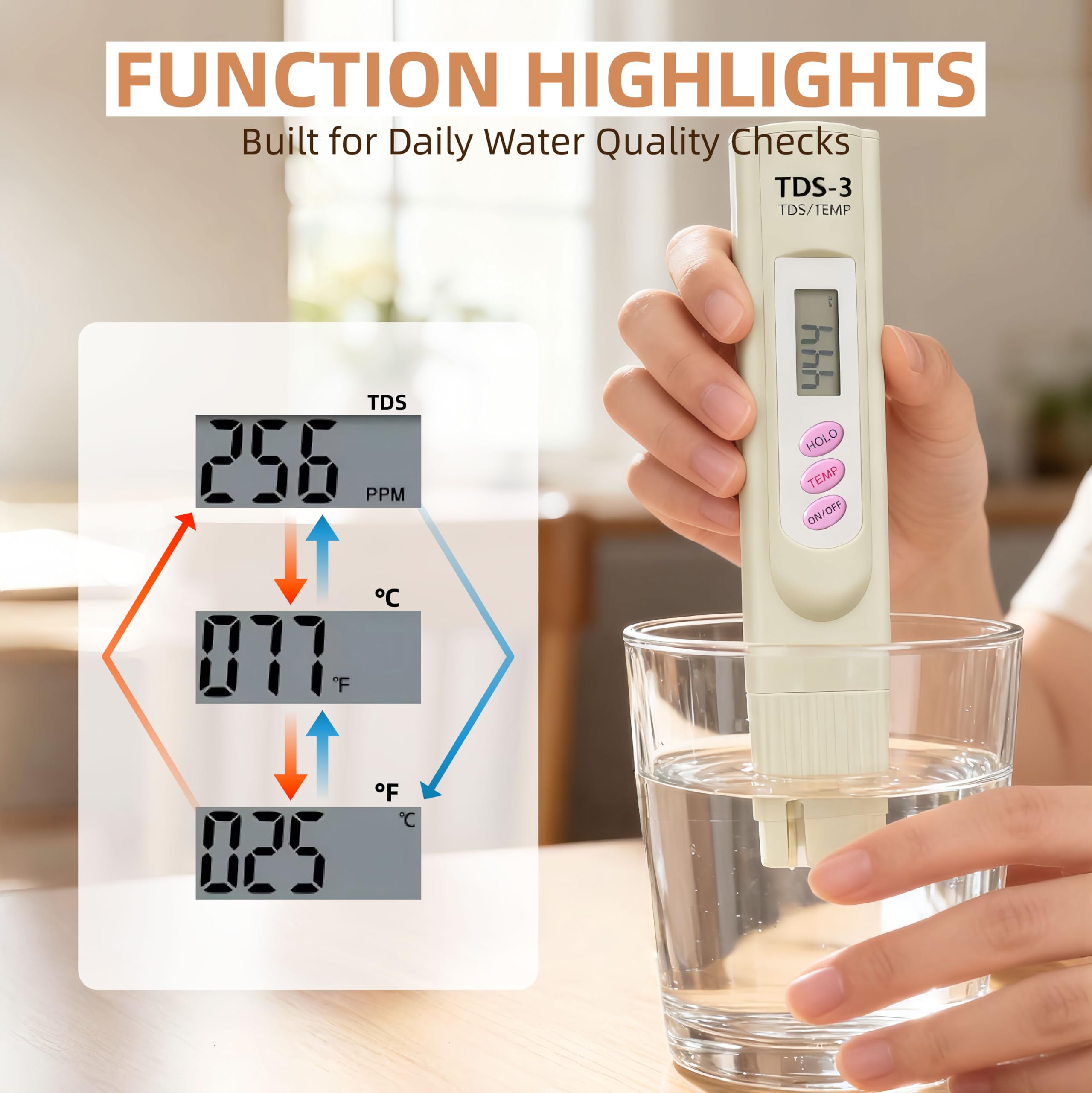 TDS Water Meter - 3-in-1 EC & Temp Tester -5