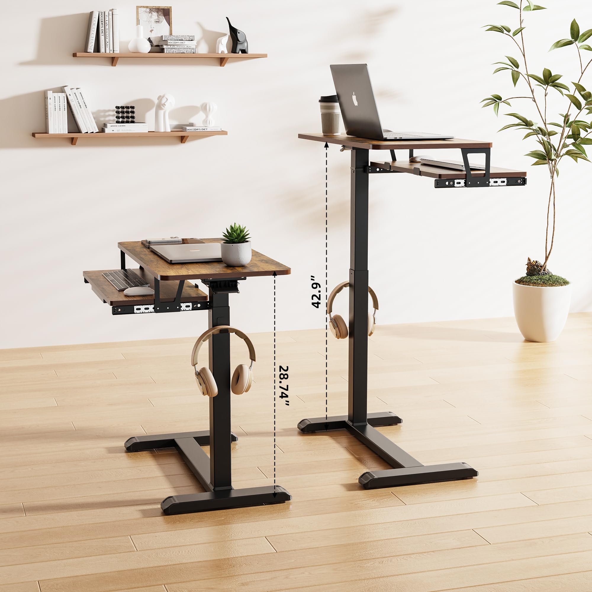 ETHU Station de Travail Informatique Mobile à Deux Niveaux 77×45 cm avec 4 roulettes, Support Ordinateur Portable sur Roues, Bureau Debout Réglable en Hauteur, Table d'Appoint pour Salon, Chambre