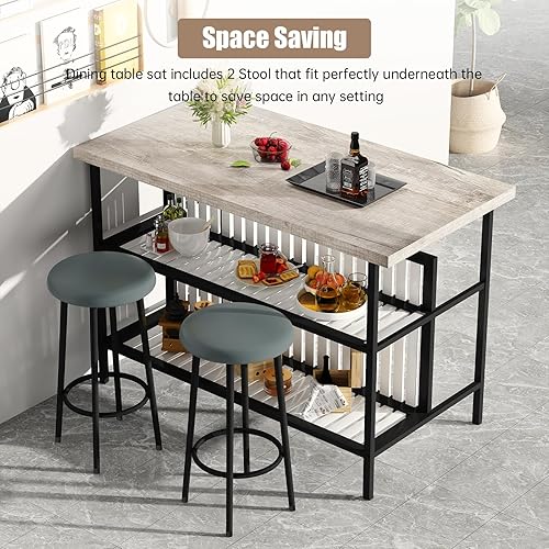 Miniatura 15 de Lamerge Juego de mesa de bar y sillas de 3 piezas, juego de mesa de bar industrial con estantes de almacenamiento, mesa de altura de mostrador de