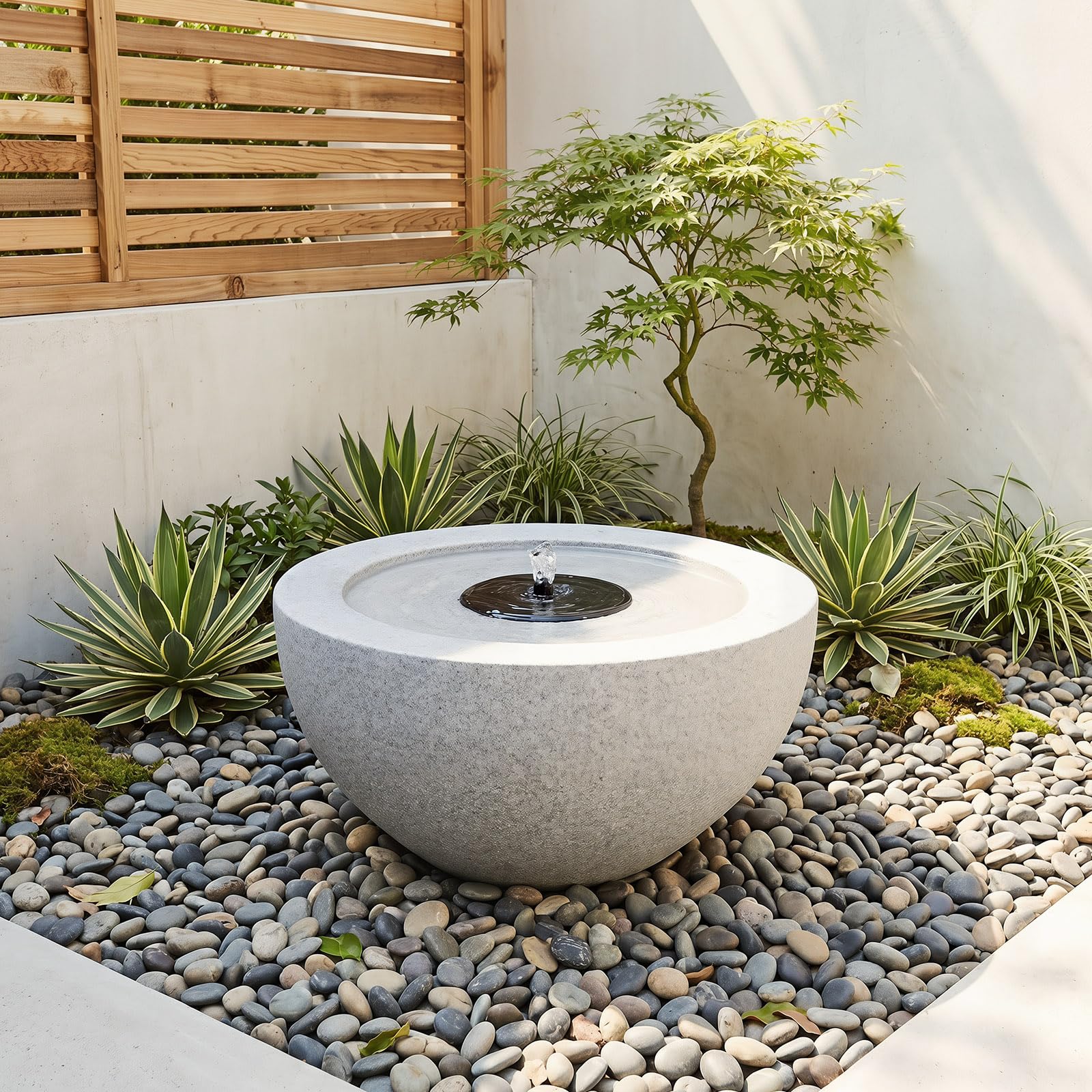 COSTWAY Solarbrunnen für draussen, Solar Springbrunnen mit LED Beleuchtung in 7 Lichtfarben & 4 Düsen, Gartenbrunnen Marmoroptik, Brunnen Solar Outdoor, für Garten Balkon Terrasse, 50,5 x 50,5 x 25 cm