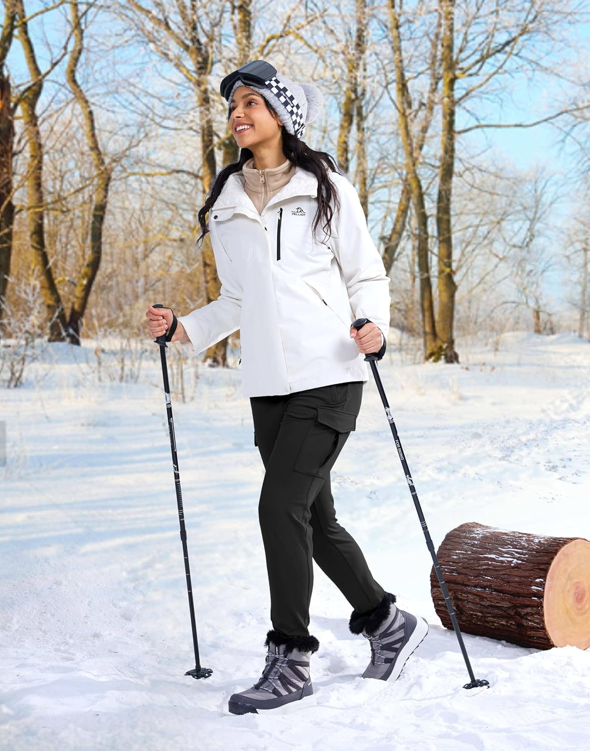 SANTINY Women Fleece Lined Cargo Joggers High Waisted Winter Warm Waterproof Hiking Pants with Zipper Pockets - Image 3