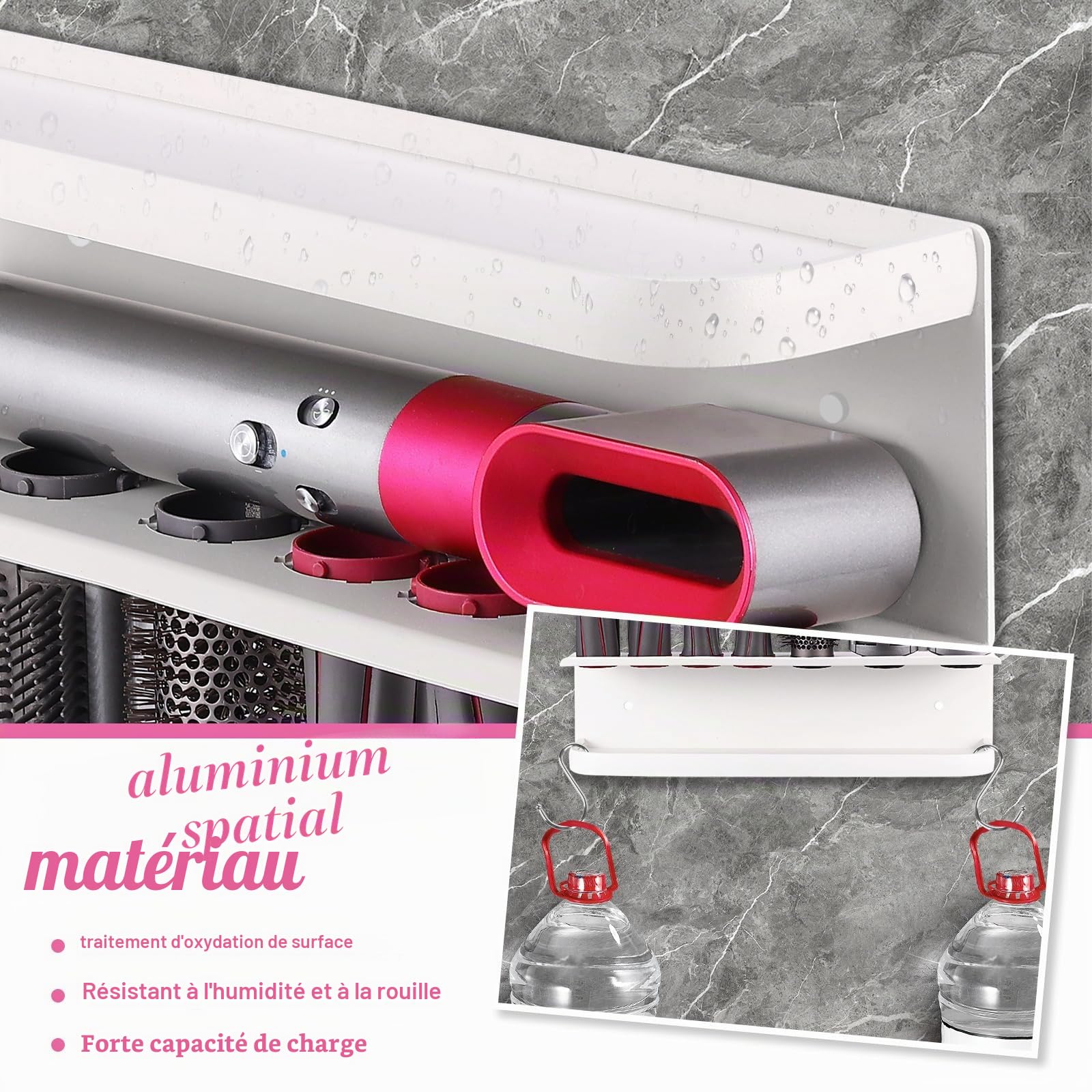 support pour Dyson Airwrap, support mural sans trous, blanc