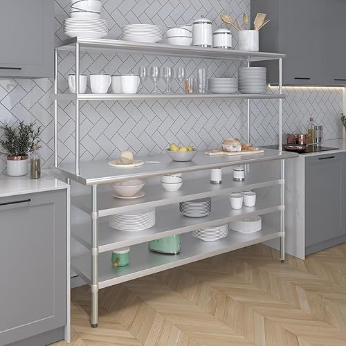 Vista 45 de AmGood Estante Doble Acero Inoxidable NSF - Muchos (30" Largo x 18" Profundo)