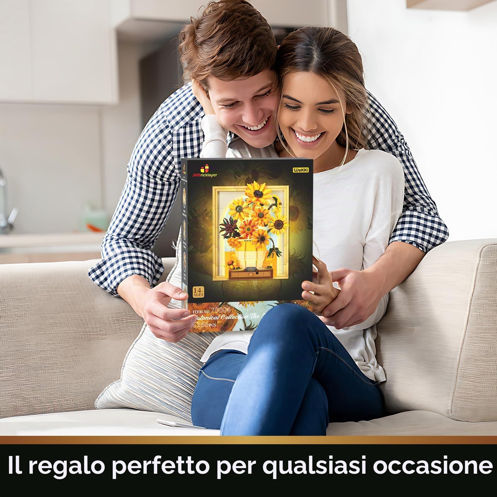 JMBricklayer Set da costruzione con girasole fiori per adulti con luci 70004, Van Gogh Wall Art Crafts Idee Bouquet di fiori, cornice per decorazione della stanza, idee regalo di compleanno per donne