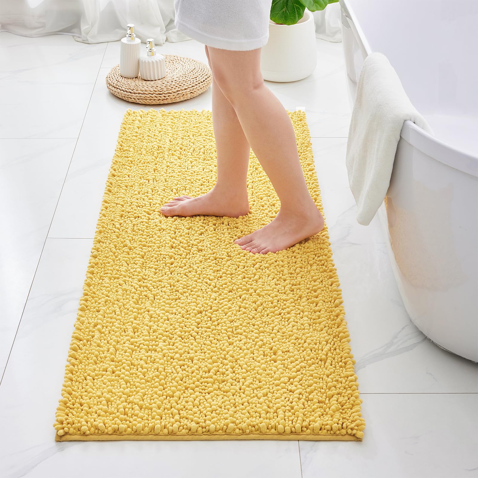 Bathroom Rugs Mats 44x24,Extra Soft Absorbent Chenille Bath Rugs, Yellow