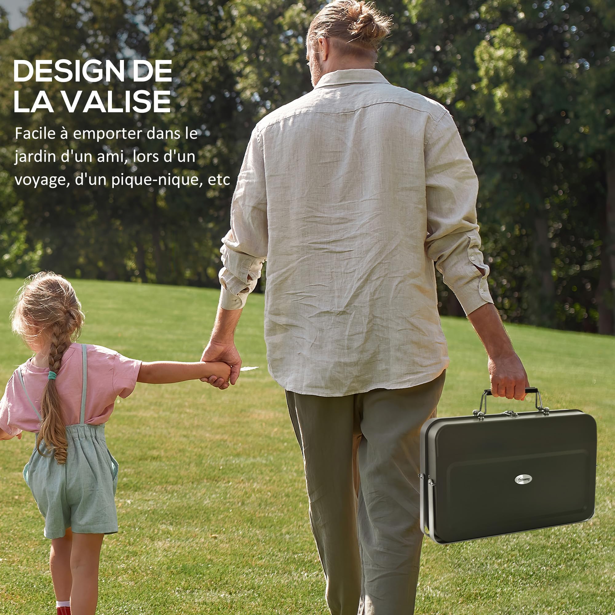 Outsunny Mini barbecue à charbon BBQ portable avec coque de valise barbecue de table pliable pour jardin, camping, pique-nique, dim. 47L x 30l x 28H cm noir
