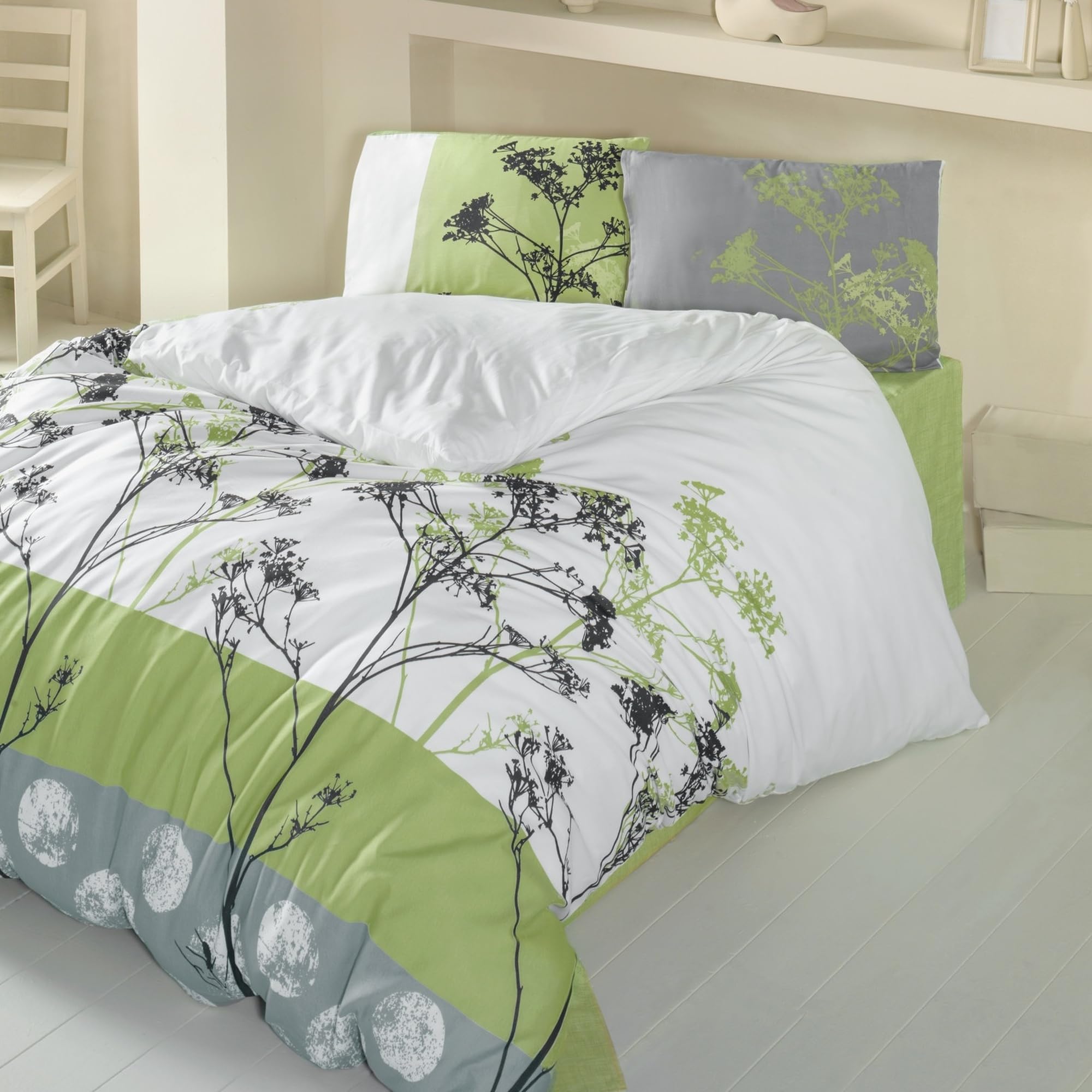 WELL HOME MOBILIARIO & DECORACIÓN Duvet Cover Set + 2 Pillowcases 240 x 220 cm Green White Grey Black - Image 2