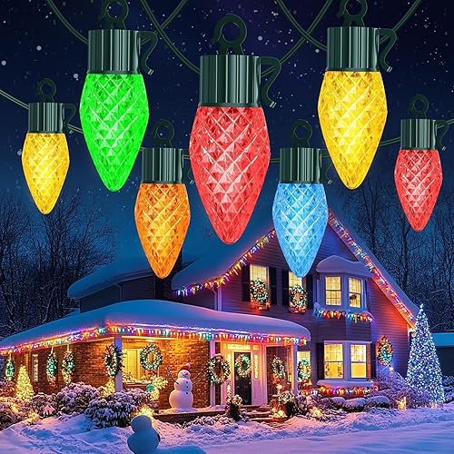 litogo Luces de Navidad C9 para exteriores con control remoto, 84 pies, 50 luces LED RGB que cambian de color con temporizador, luces de hadas