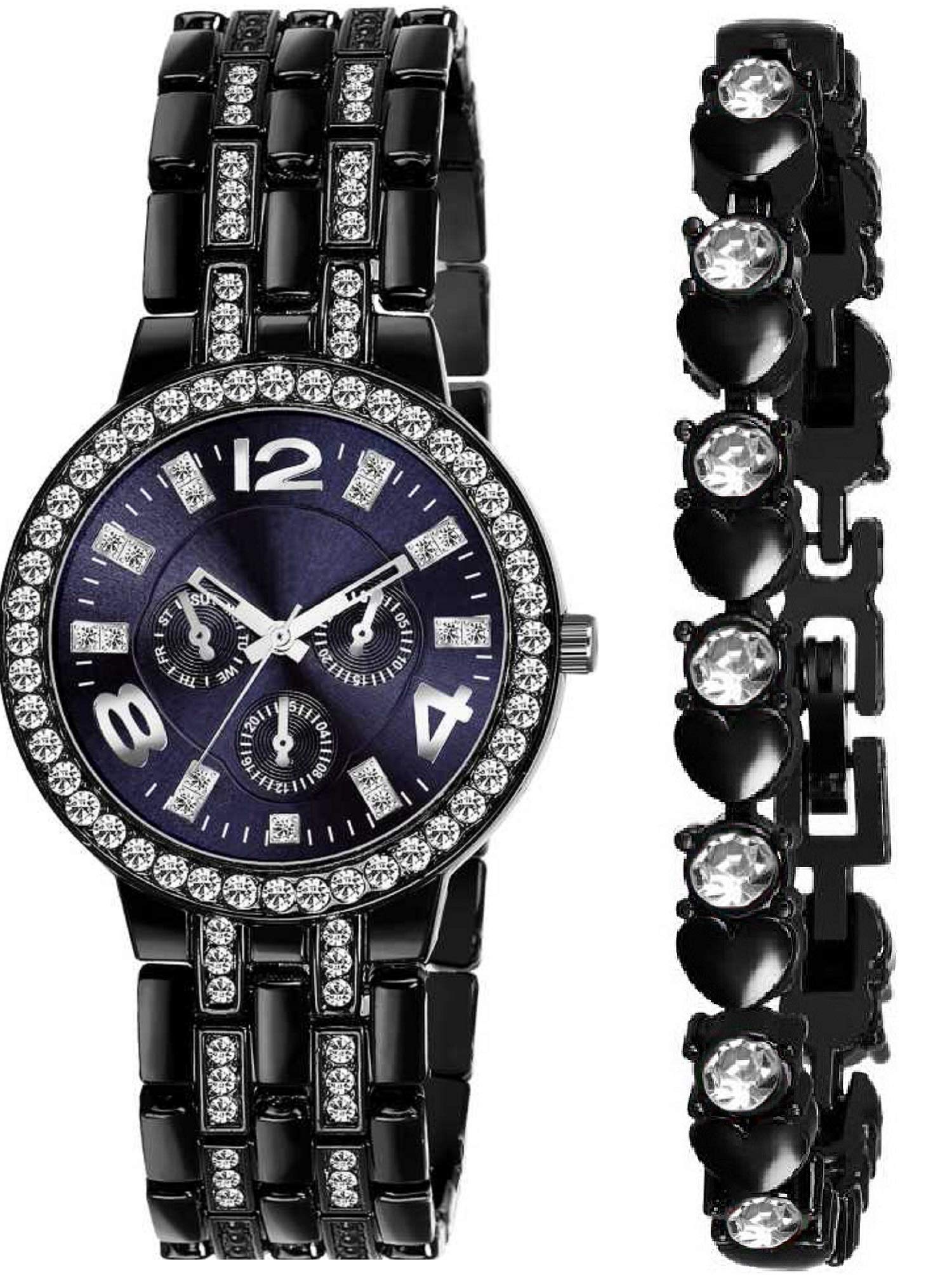ZUPERIA Diamond Studded Analogue Black Dial Watch with Black Bracelet for Girls & Women (B08GKQ19W8) Amazon Price History, Amazon Price Tracker