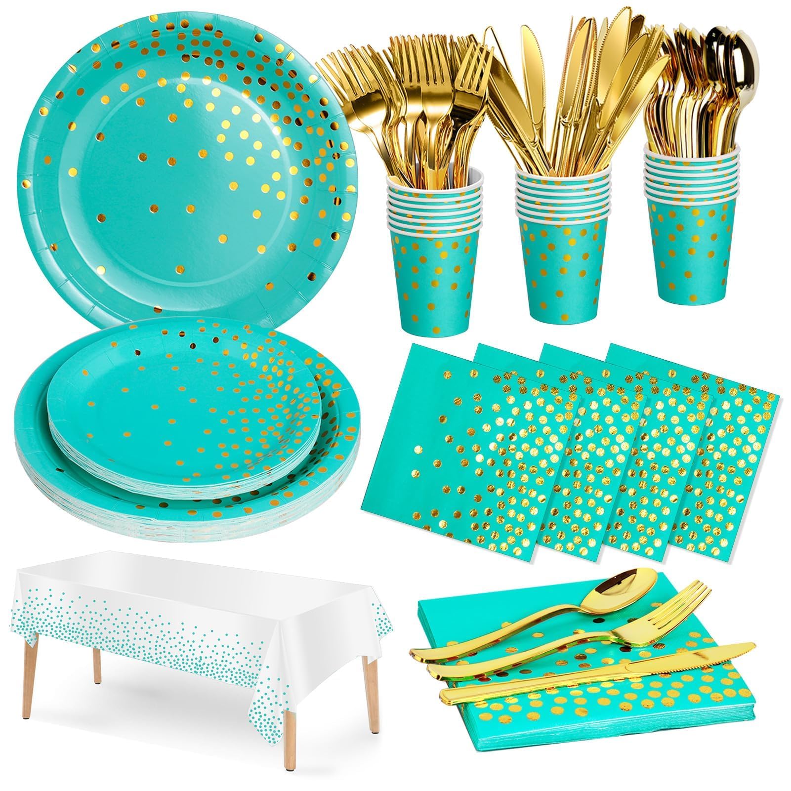 Nkaiso Paper Plates Napkins Cups Set, 141 Piece Blue Green Birthday Tableware Set for Kids - Includes Paper Plates, Cups, Napkins for Baby Shower, Wedding Party Decor Supplies - 20 Guests