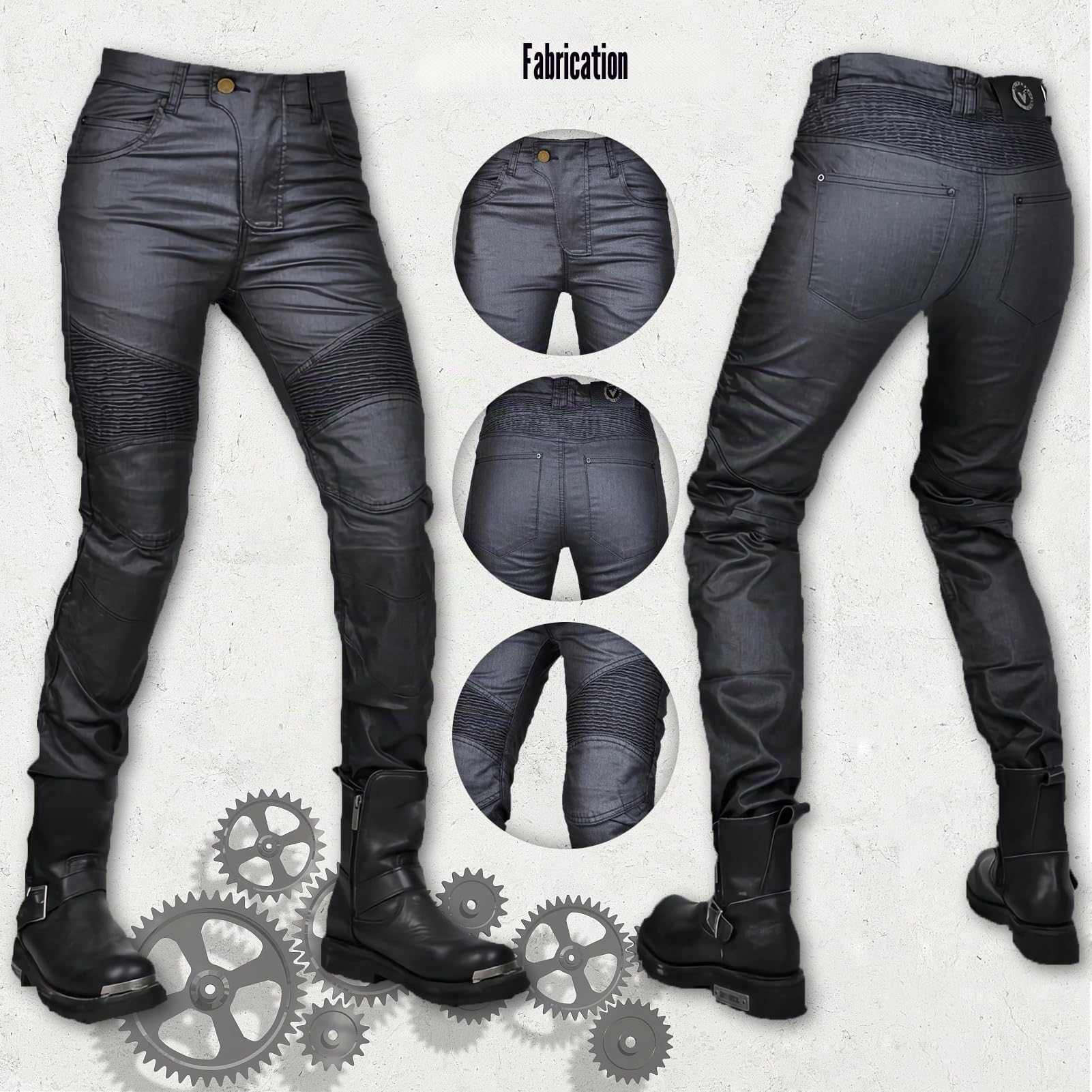 Jean de moto pour femme - Coupe ajustée - Avec protections des genoux et des hanches - Stretch - Coupe ajustée - Pantalon de moto cargo