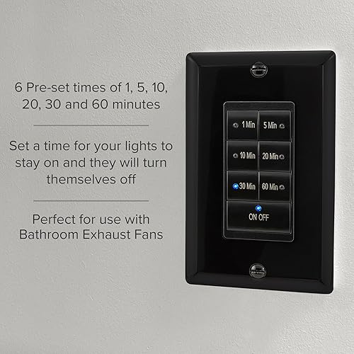 Miniatura 5 de Maxxima Interruptor temporizador de cuenta regresiva de 1875 W, 7 botones, retardo máximo de 60 minutos, 12 HP perfecto para extractores de baño,