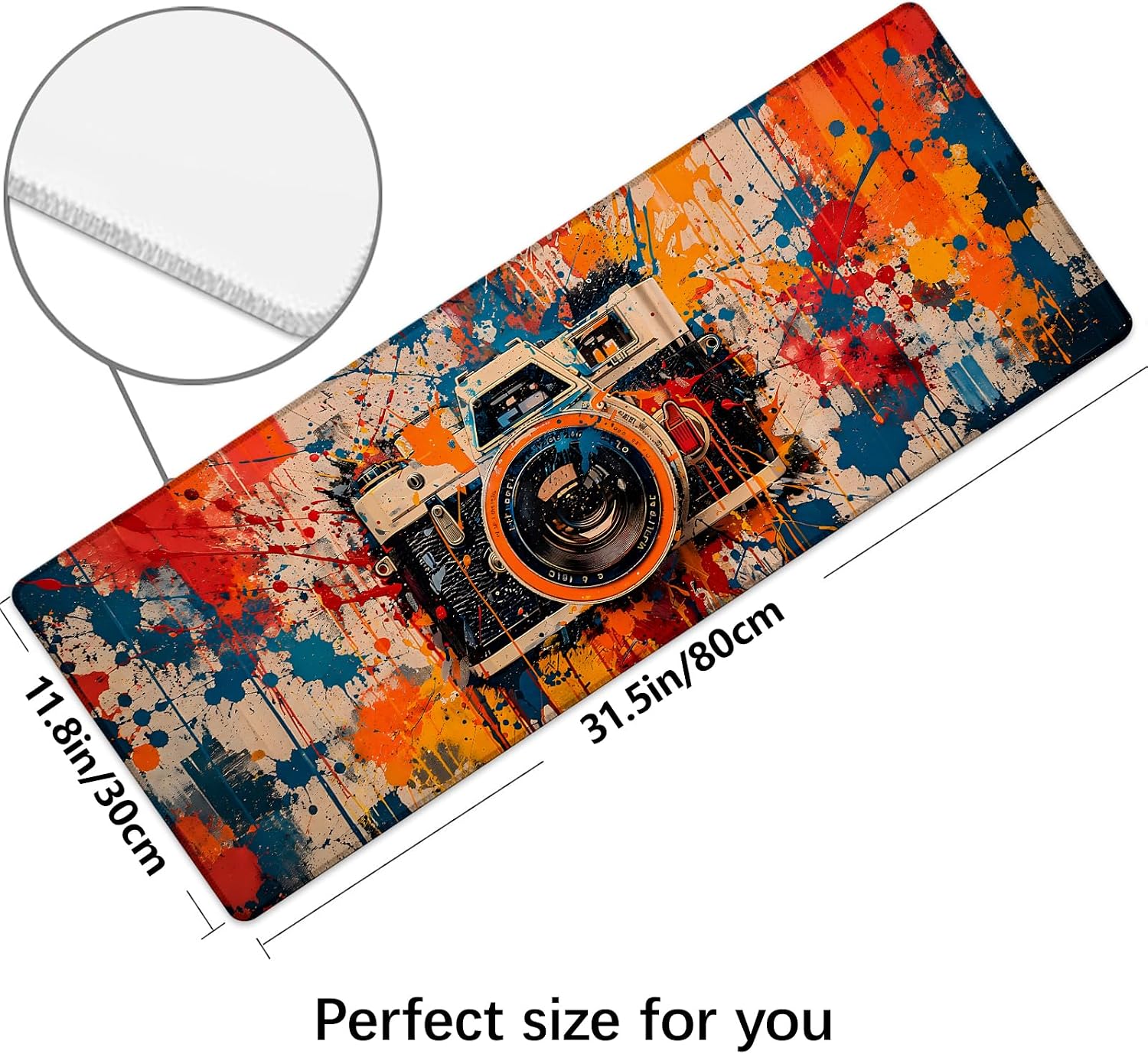 Vintage Camera Large Gaming Mouse Pad, Desk Mat, Non-Slip Rubber Base, MousePads for School, Work, Home Accessories Decor Gifts 31.5" x 11.8" image 3