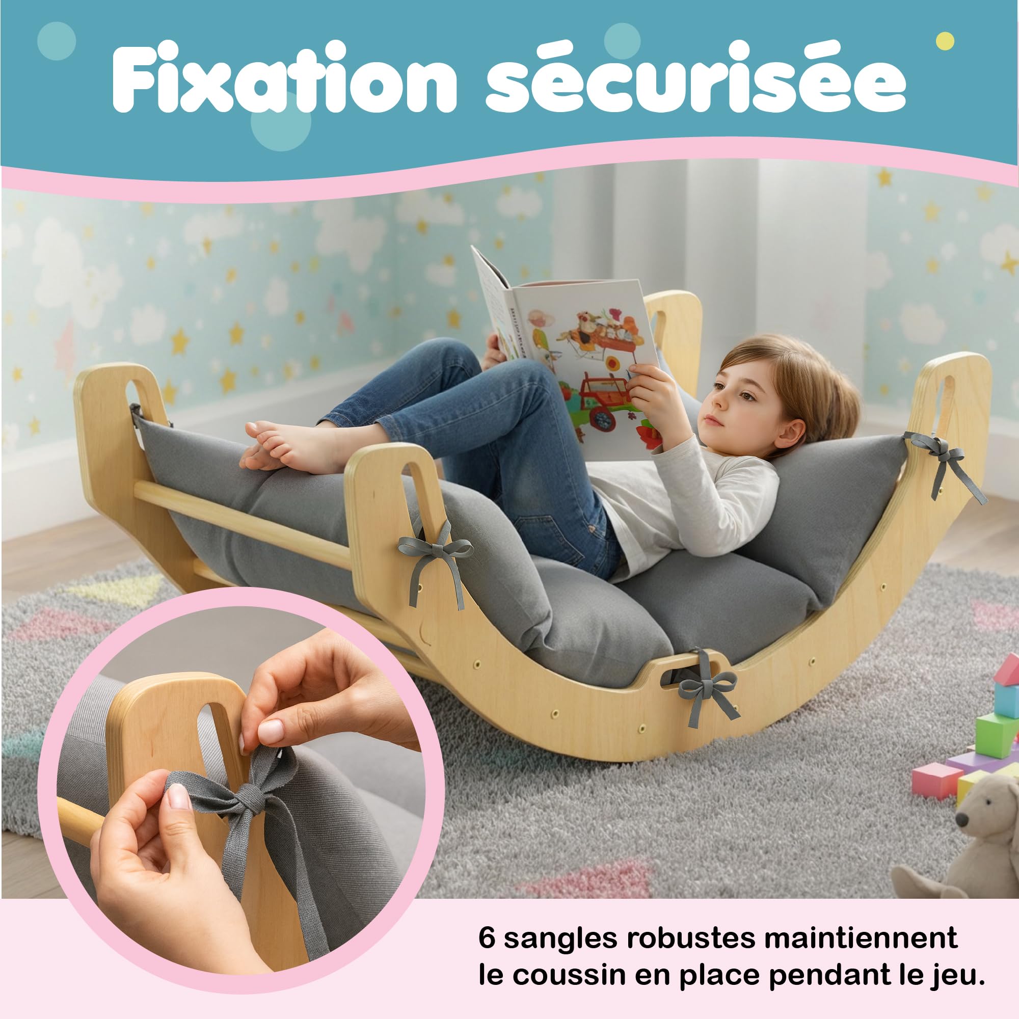 COSYLAND Coussin et Matelas Confortable pour Enfants – Arche Montessori et Arche d’Escalade Bébé – Tapis de Sol Sécurisé pour Aire de Jeux Intérieure – Gris