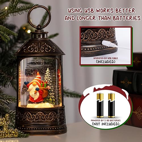 Miniatura 3 de Linterna de globo de nieve de Navidad, gnomos iluminados con purpurina, globo de nieve con música, decoraciones musicales de Navidad USB y funciona