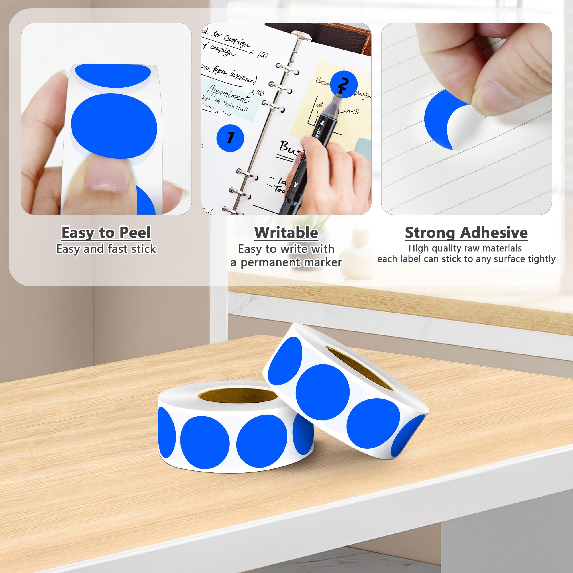 PARLAIM 10000 adesivi colorati a pois rotondi da 2,5 cm, etichette adesive per codifica a colori, per ufficio, classe, adesivi a pois blu, 10 rotoli/confezione